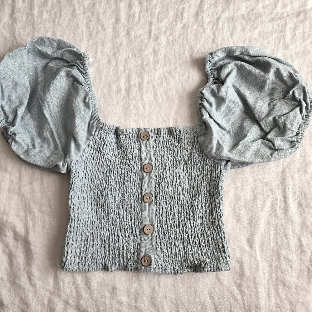 Smocked Puff Sleeve Crop Top